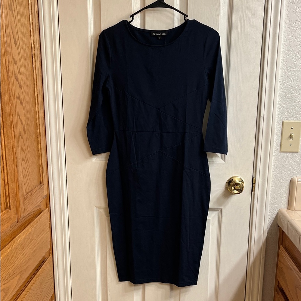 Elegant Navy Long Sleeve Dress
